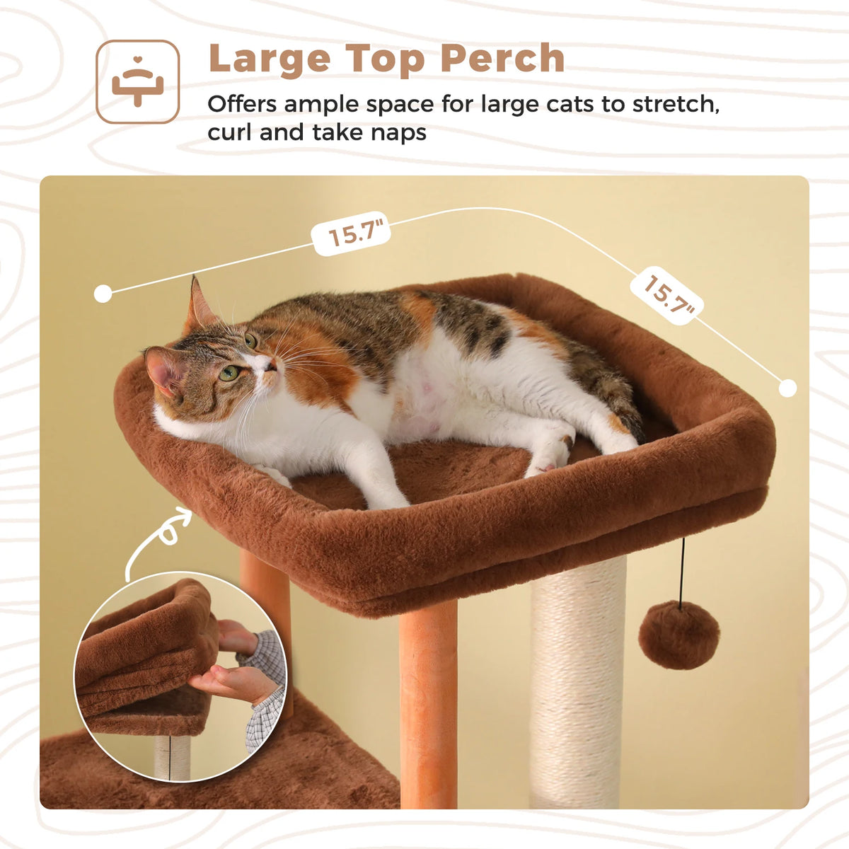 Multi-Level Wooden Cat Tower with Large Condo and Sisal Posts