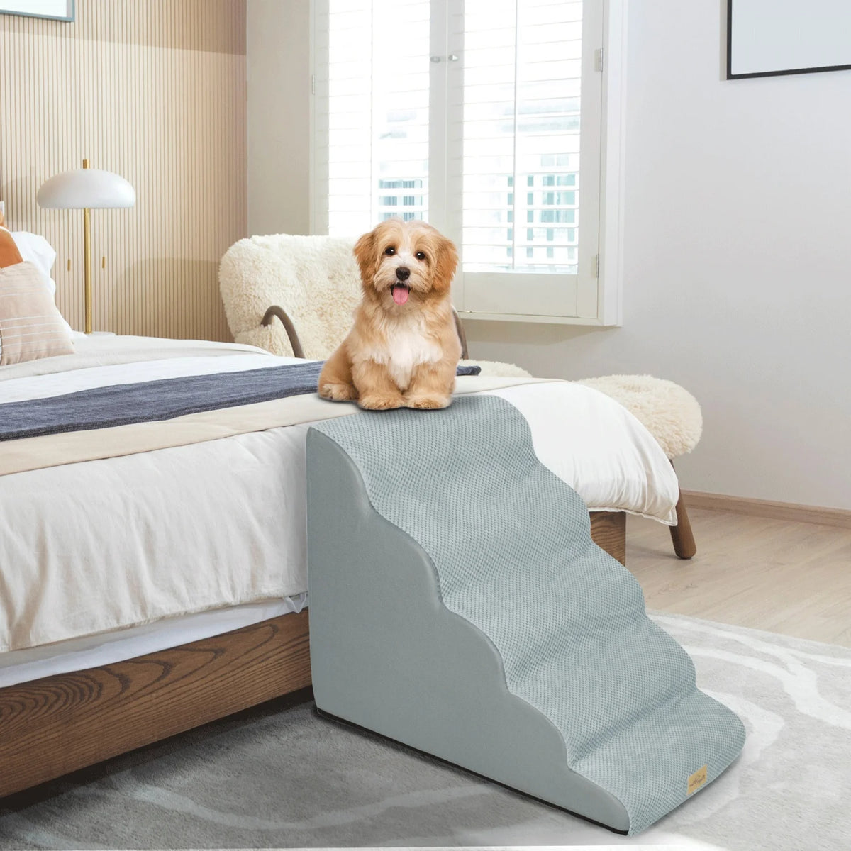 Curved Dog Stairs with Removable Cover for Sofa and Bed