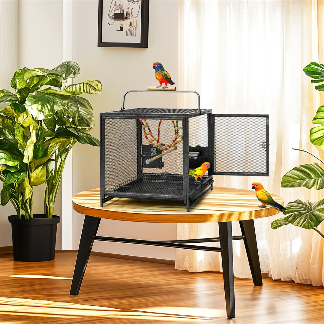 Portable Bird Cage Playpen With Swing Toys and Feeding Bowls