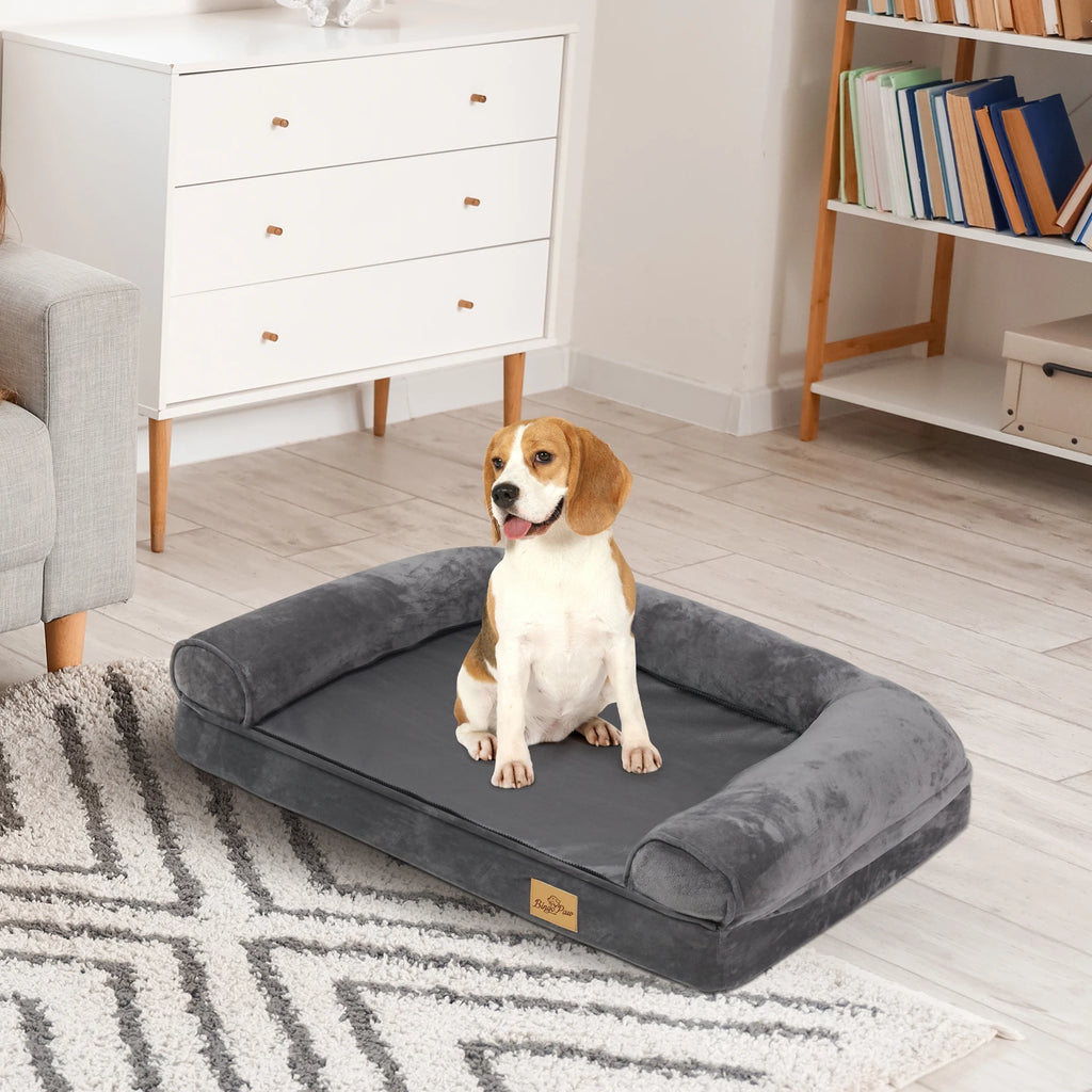 Sofa-Style Dog Bed with Raised Bolster Rim and Cushioned Base