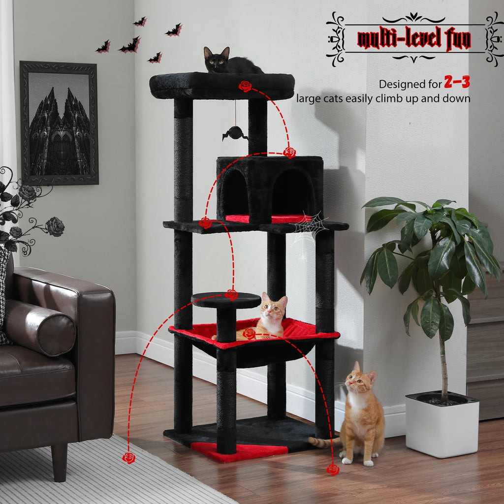 Indoor Cat Tree with Hammock, Condo, Top Perch, and Sisal Scratching Posts