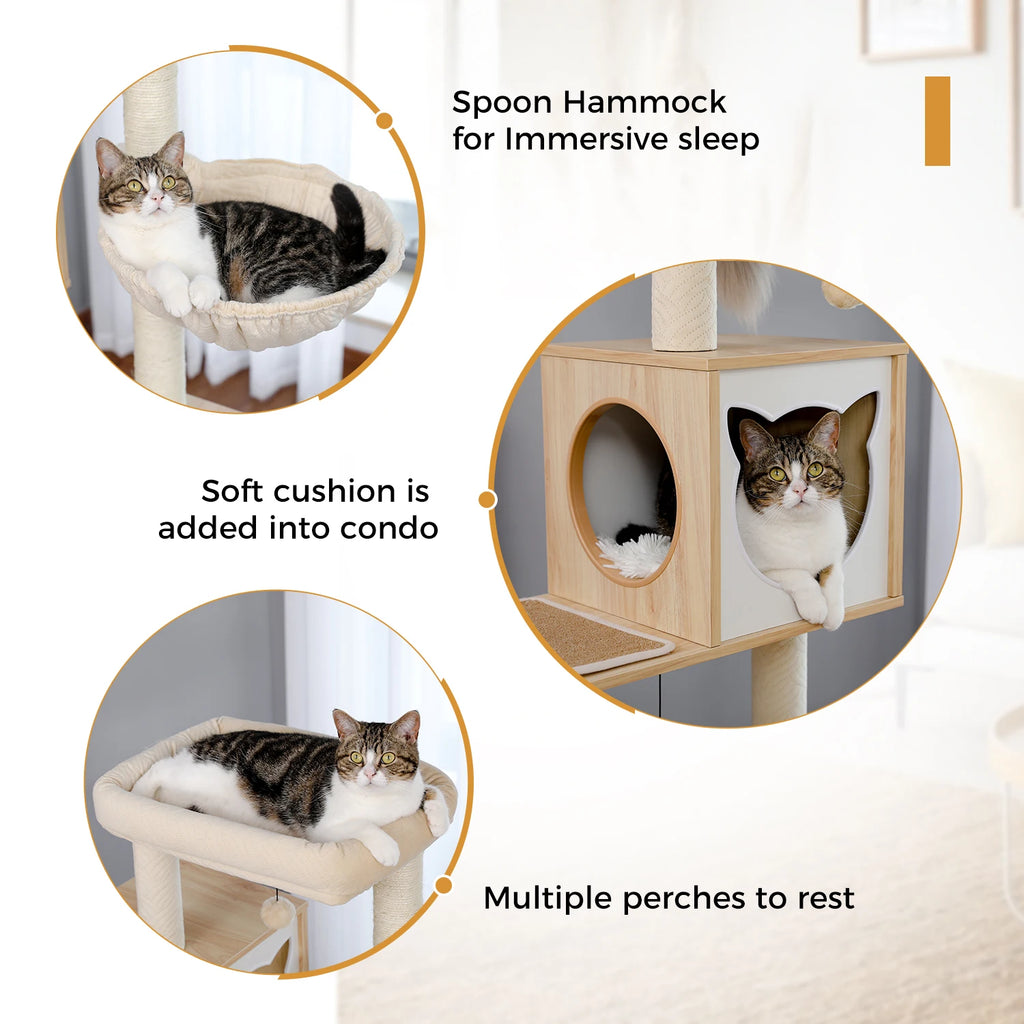 Multi-Level Cat Tower with Litter Box Enclosure and Storage Cabinet