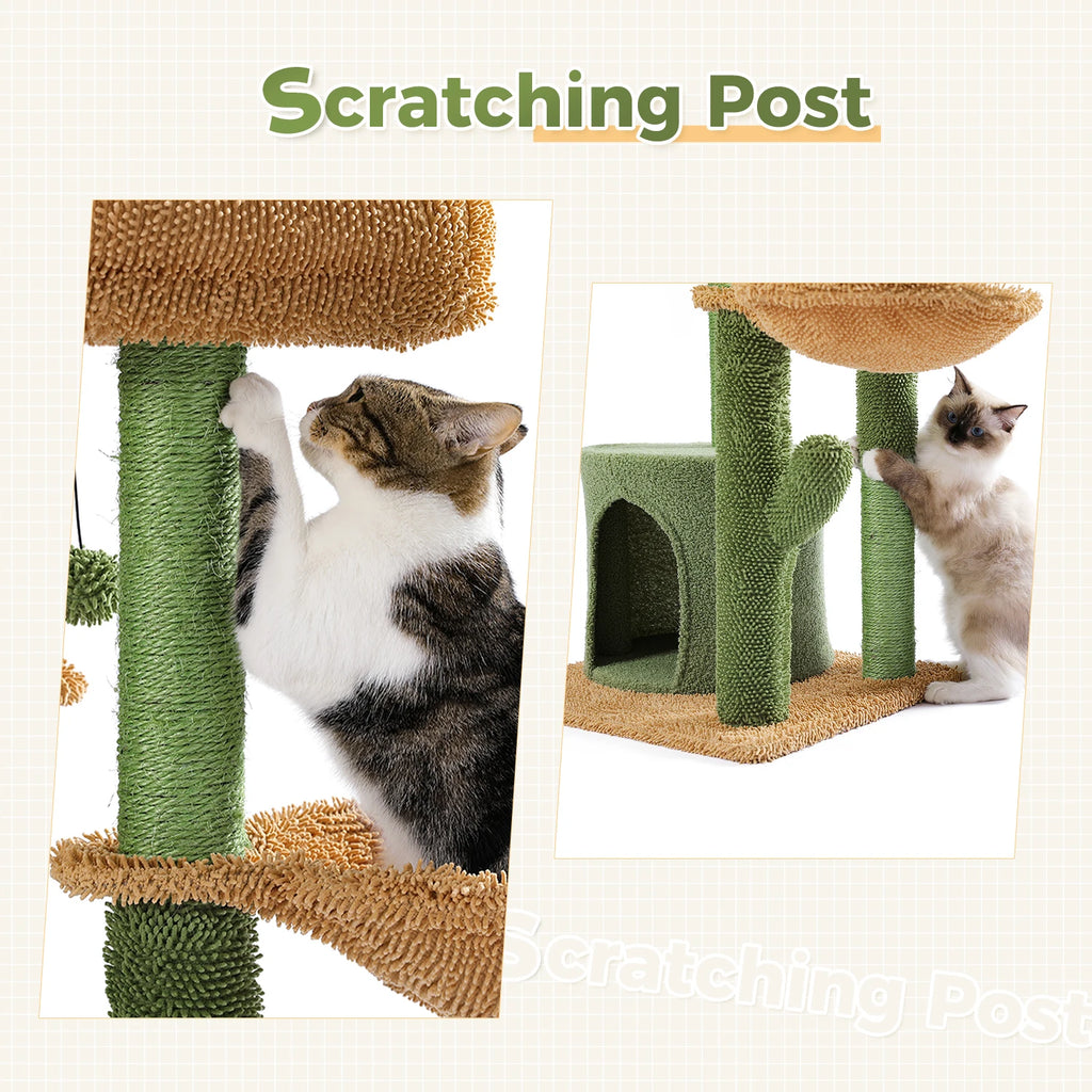 Multi-Level Cactus Cat Tree with Scratching Post and Condo Nest
