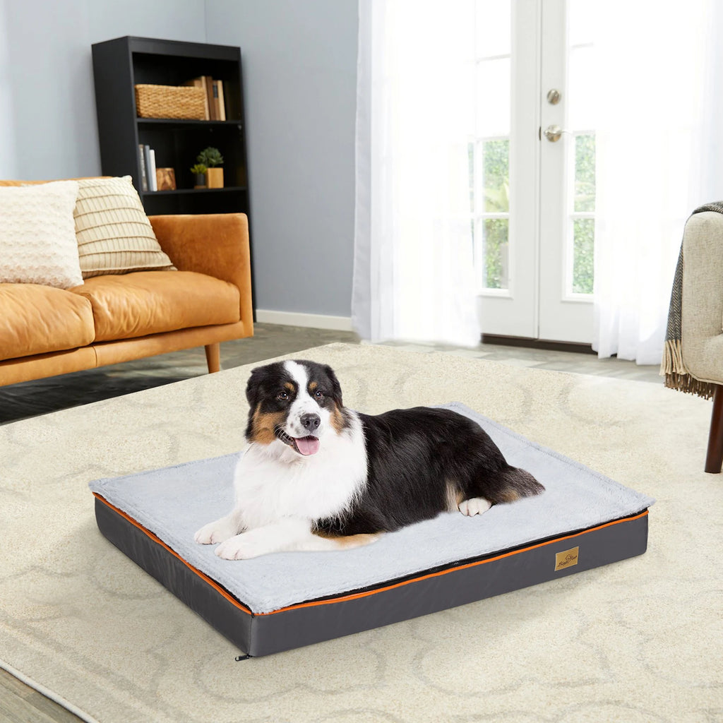 Rectangular Cushioned Dog Bed with Washable Cover and Plush Mattress