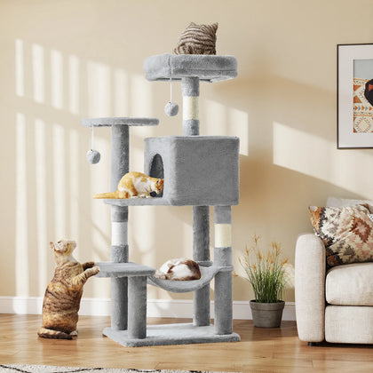 Tall Multi-Cat Climbing Tower with Condo, Hammock, and Scratching Posts