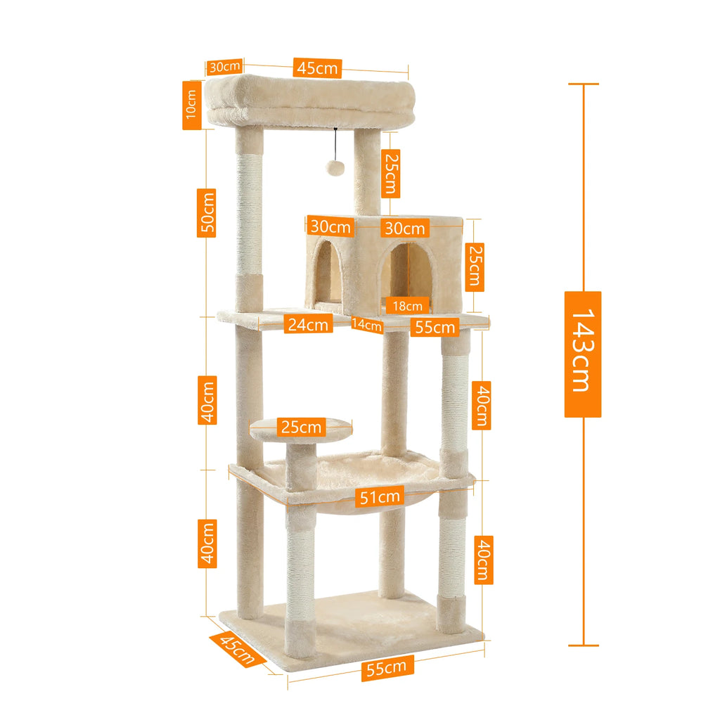 Five-Level Indoor Cat Tower with Hammock, Condo, and Top Perch