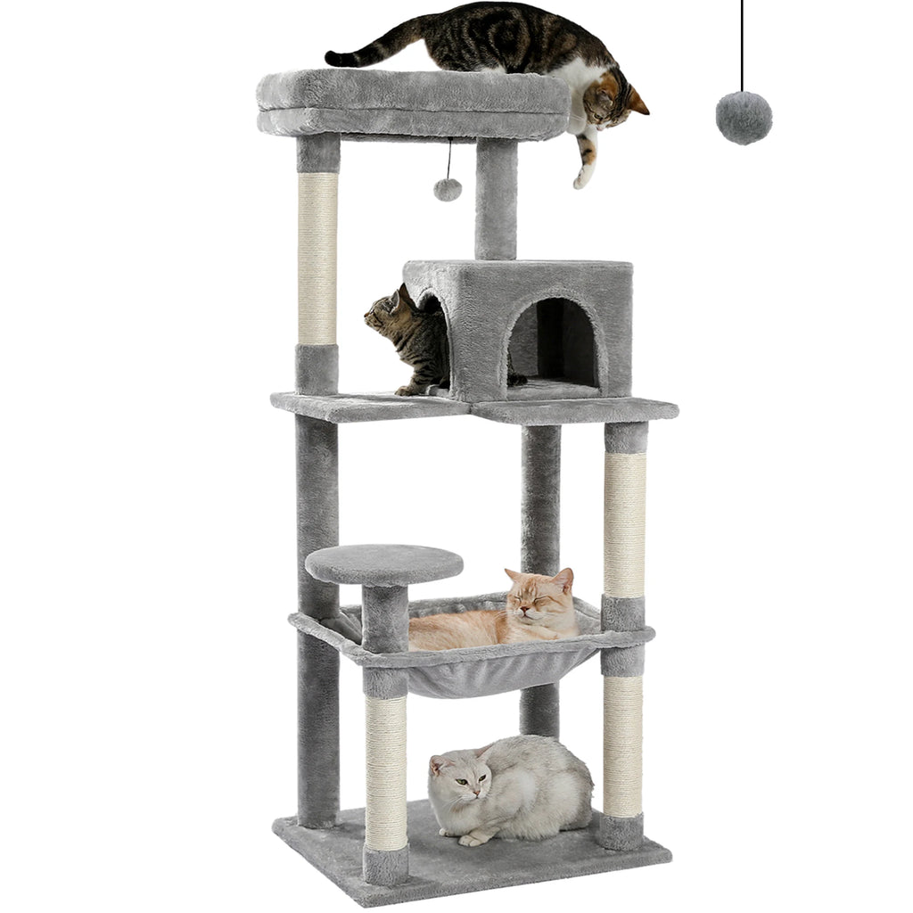 Five-Level Indoor Cat Tower with Hammock, Condo, and Top Perch