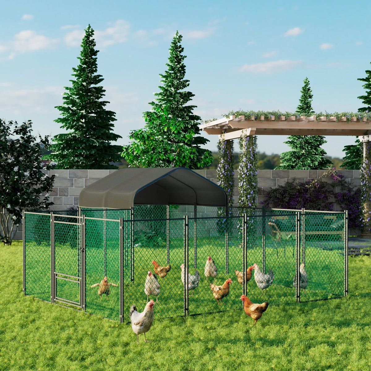 Outdoor Walk-In Poultry Enclosure with Gate and water-ready Cover