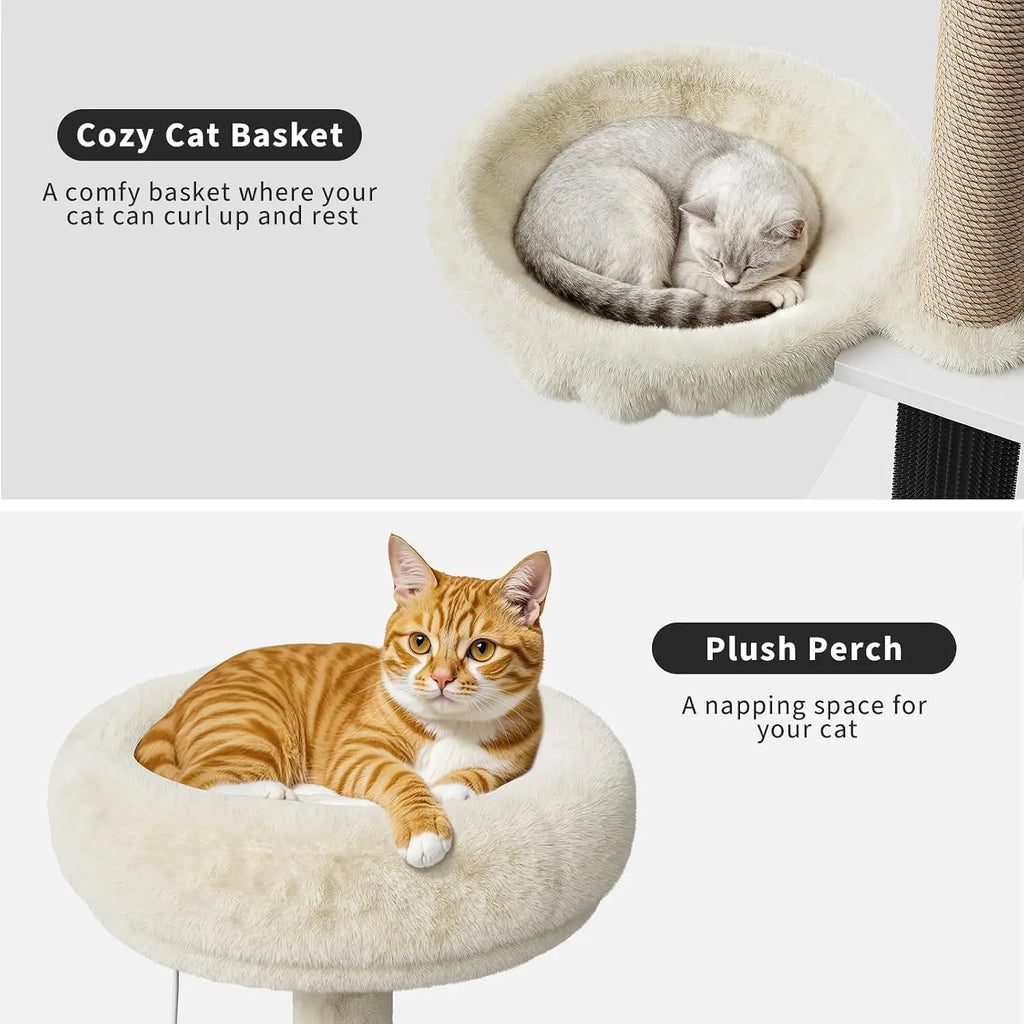 Multi-Level Cat Tower with Hidden Litter Box Cabinet, Soft Perch, and Scratching Posts