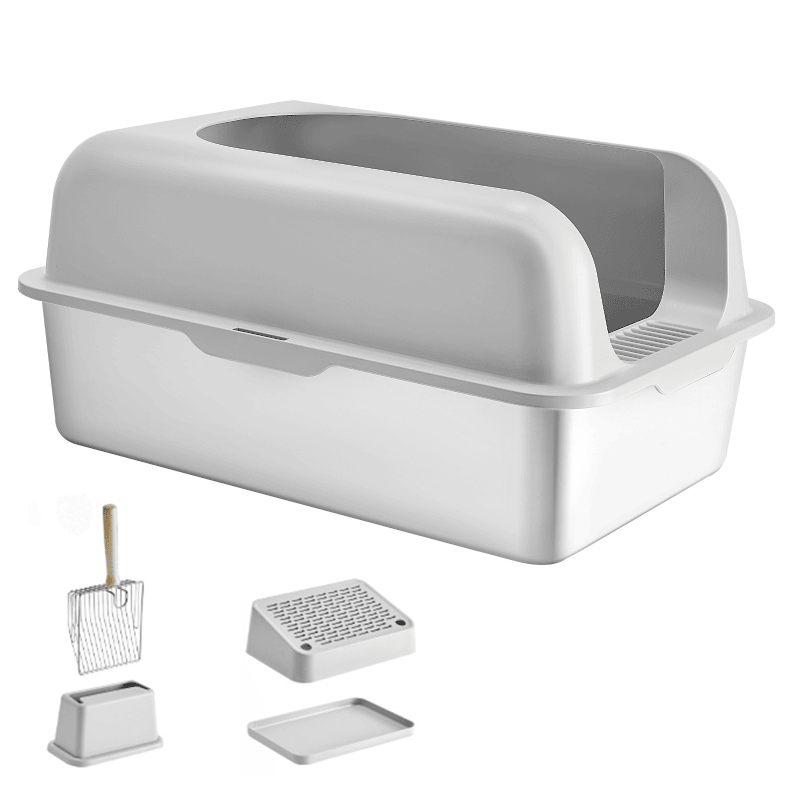 6- Deep Litter Box for Large Cats with Odor-Free Filter Footplate