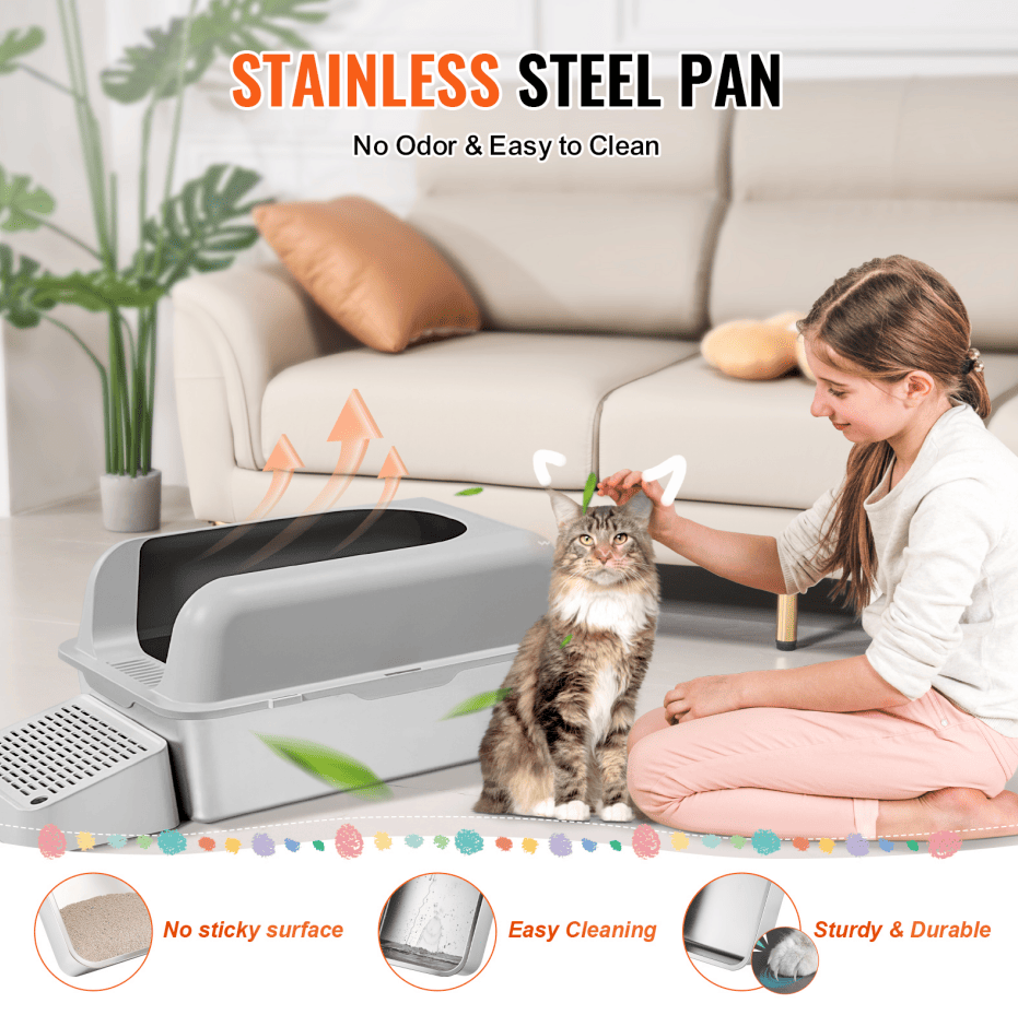 6- Deep Litter Box for Large Cats with Odor-Free Filter Footplate