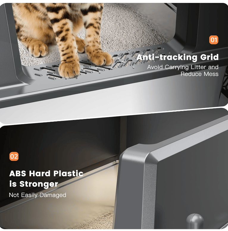 6- Deep Litter Box for Large Cats with Odor-Free Filter Footplate