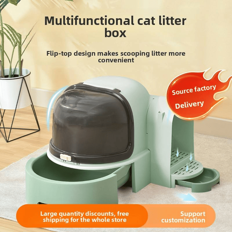 Closed-Type Cat Litter Box with UV Sterilization and Odor Control