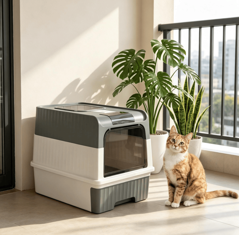 Enclosed Litter Box with Odor-Resistant Plates for Large Cats