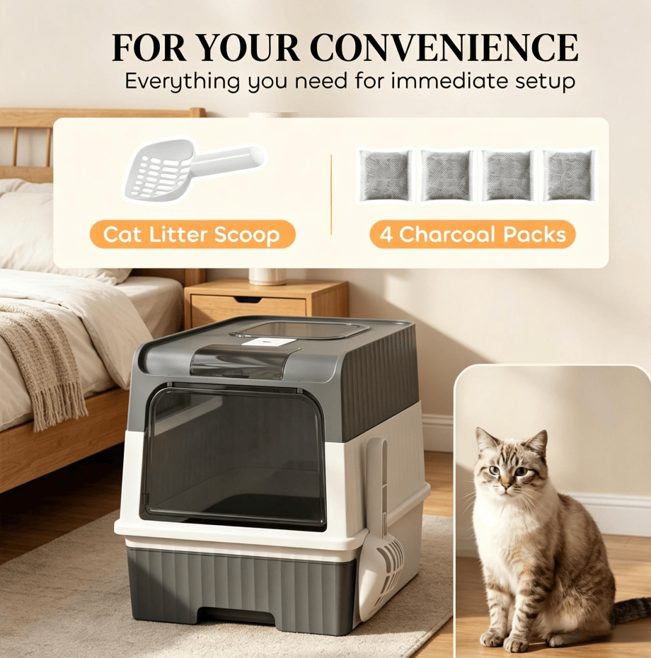 Enclosed Litter Box with Odor-Resistant Plates for Large Cats