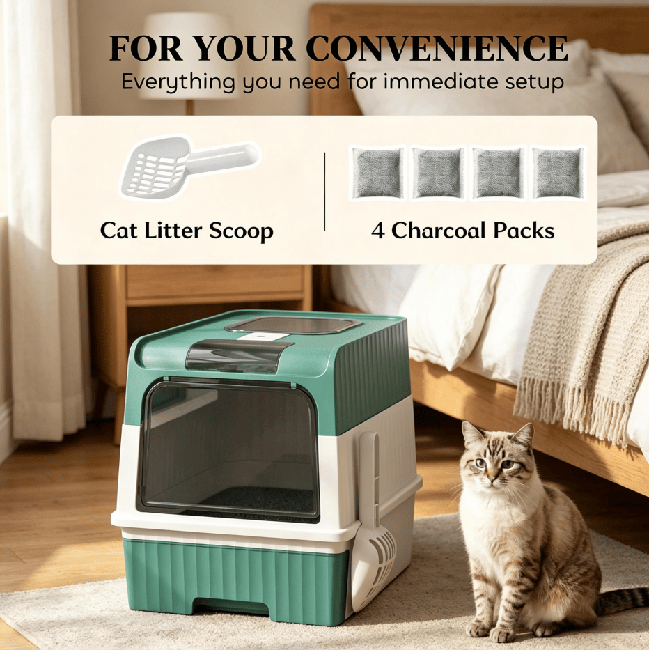 Enclosed Litter Box with Odor-Resistant Plates for Large Cats