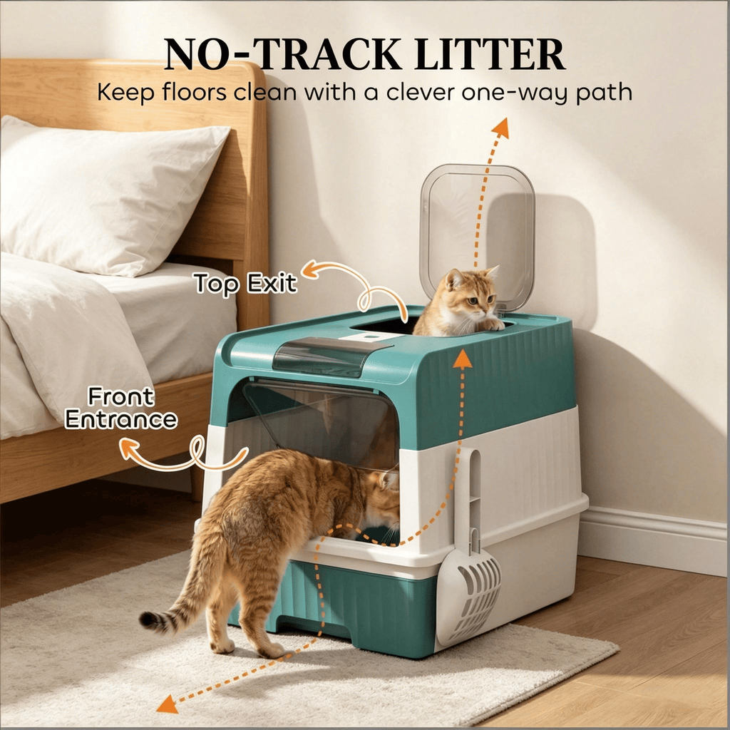 Enclosed Litter Box with Odor-Resistant Plates for Large Cats