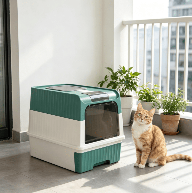 Enclosed Litter Box with Odor-Resistant Plates for Large Cats