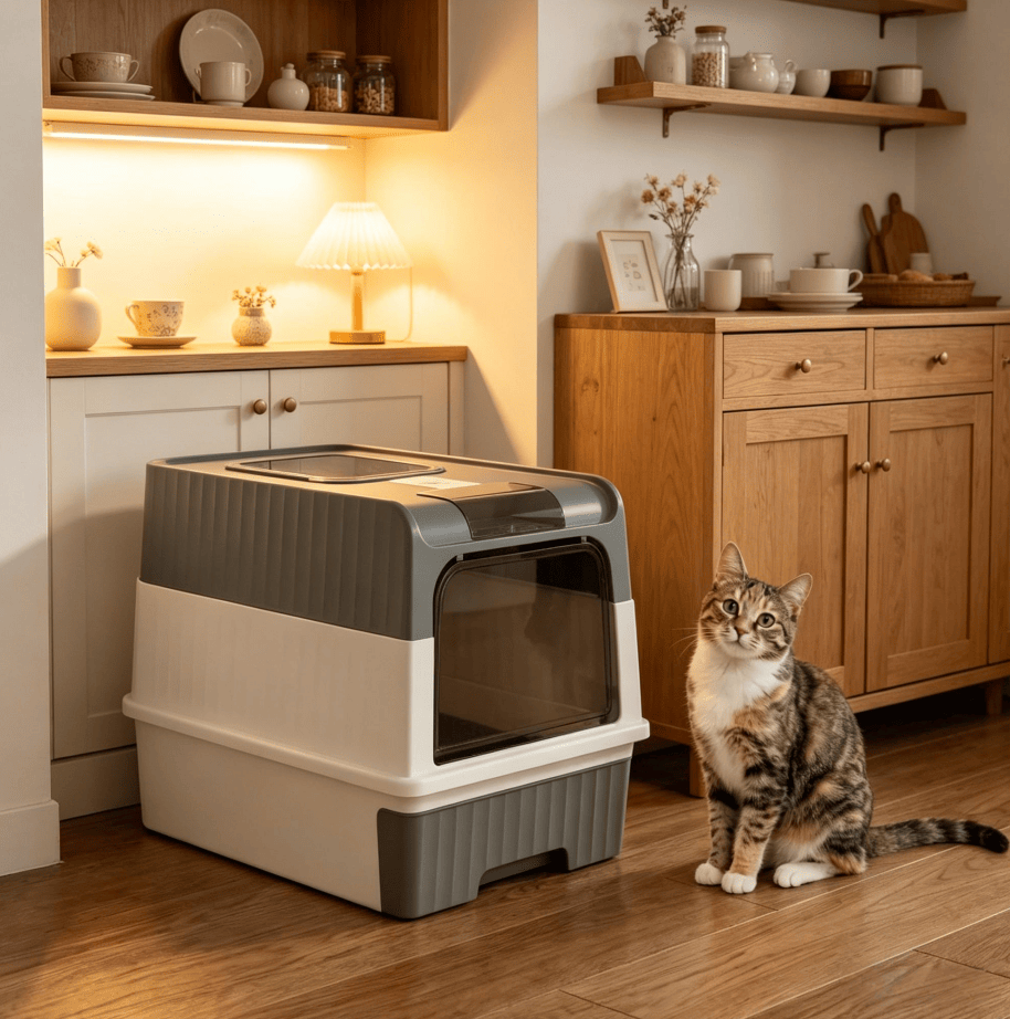 Enclosed Litter Box with Odor-Resistant Plates for Large Cats