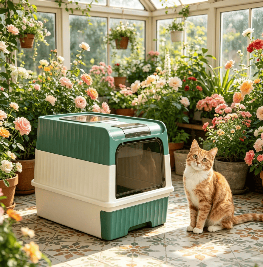 Enclosed Litter Box with Odor-Resistant Plates for Large Cats