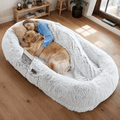 Human-Specific Dog Bed with Washable Faux Fur & Anti-Slip Base