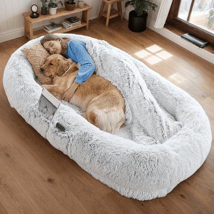 Human-Specific Dog Bed with Washable Faux Fur & Anti-Slip Base