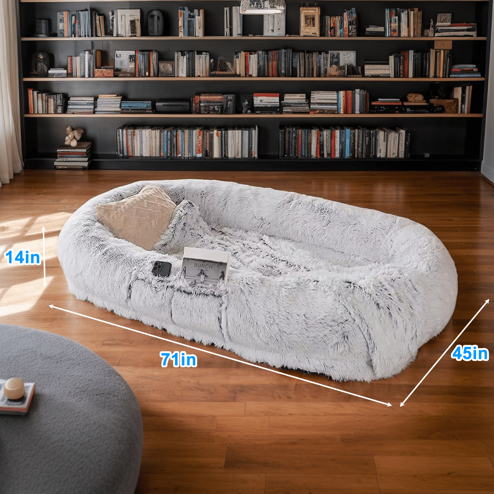 Human-Specific Dog Bed with Washable Faux Fur & Anti-Slip Base