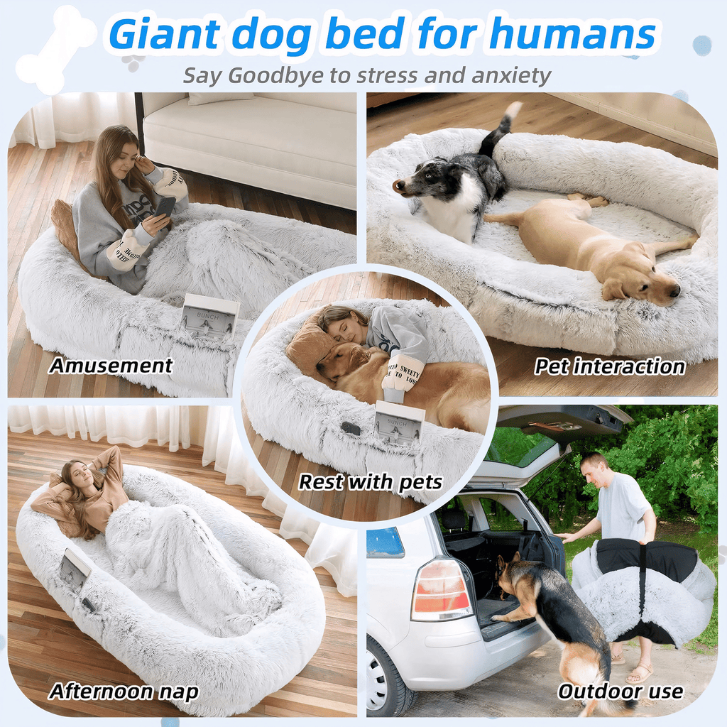 Human-Specific Dog Bed with Washable Faux Fur & Anti-Slip Base