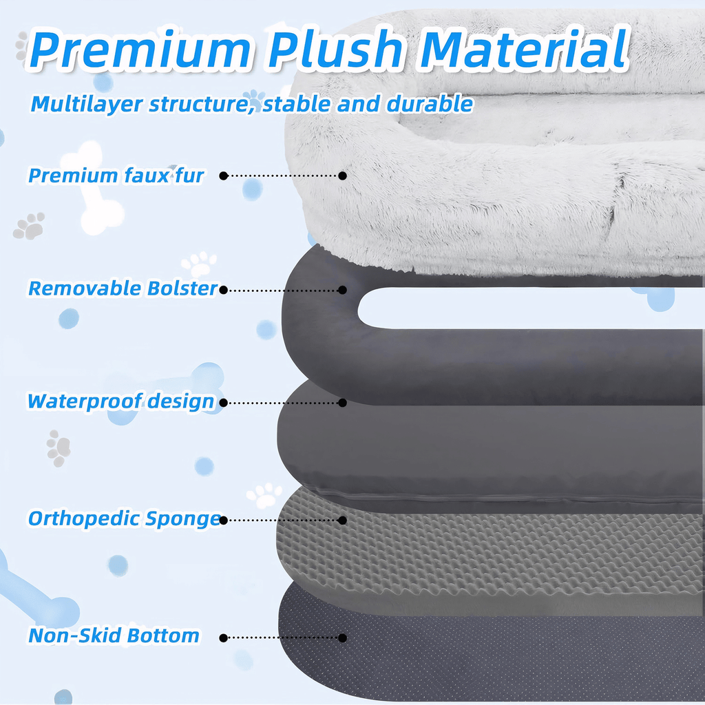 Human-Specific Dog Bed with Washable Faux Fur & Anti-Slip Base