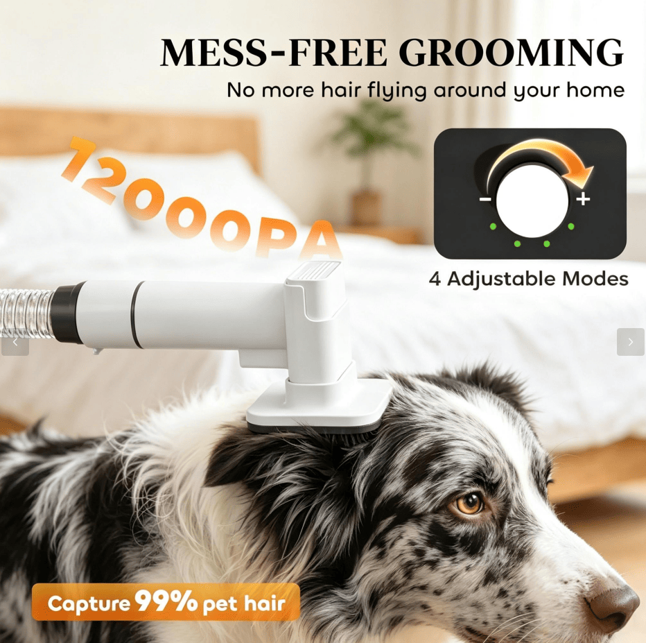 Pet Grooming Vacuum Cleaner and Hair Dryer with Adjustable Airflow & Temperature
