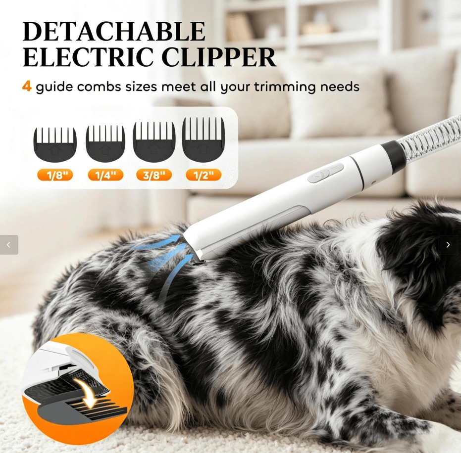 Pet Grooming Vacuum Cleaner and Hair Dryer with Adjustable Airflow & Temperature