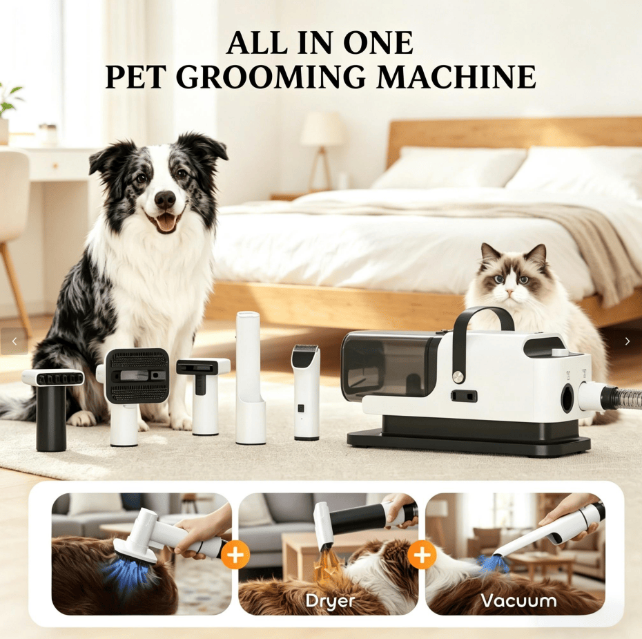 Pet Grooming Vacuum Cleaner and Hair Dryer with Adjustable Airflow & Temperature