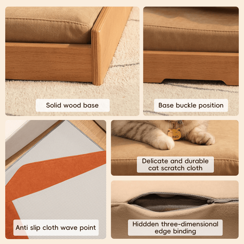 Modern furniture-style Pet Bed with Oak Veneer and Removable Cushion for Medium to Large Dogs