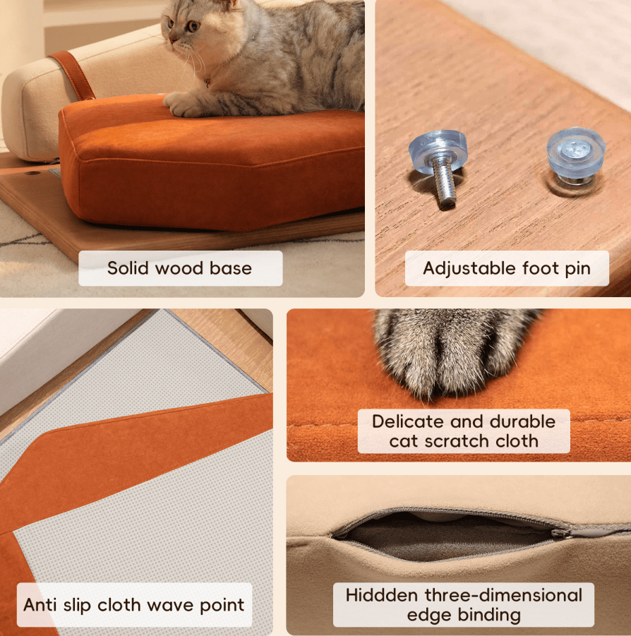 Modern furniture-style Pet Bed with Oak Veneer and Removable Cushion for Medium to Large Dogs
