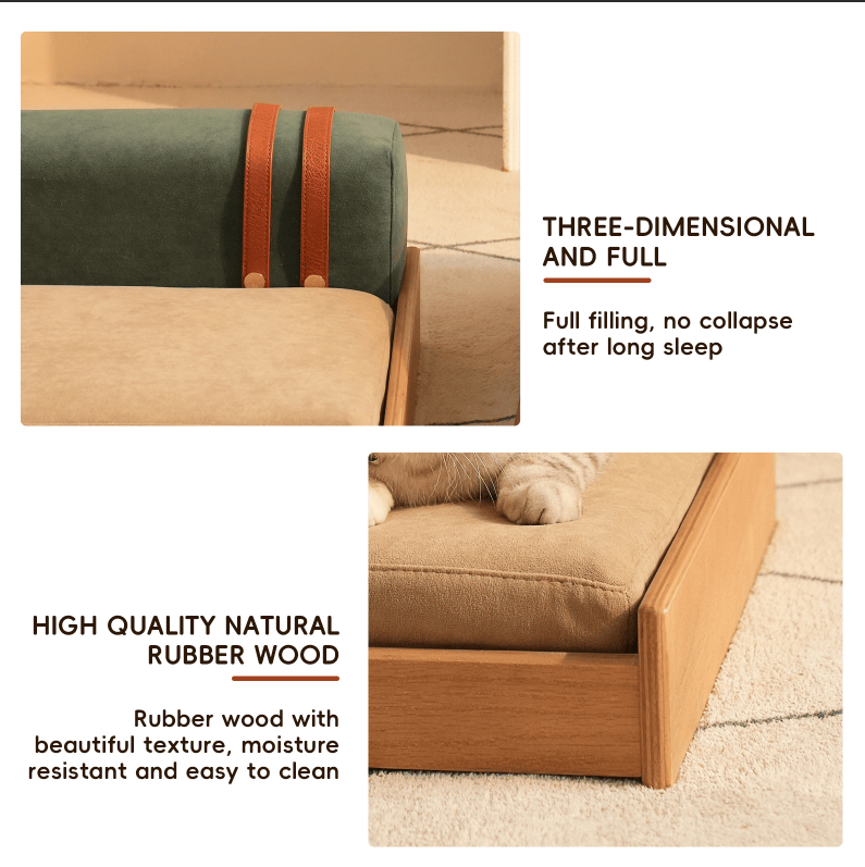 Modern furniture-style Pet Bed with Oak Veneer and Removable Cushion for Medium to Large Dogs