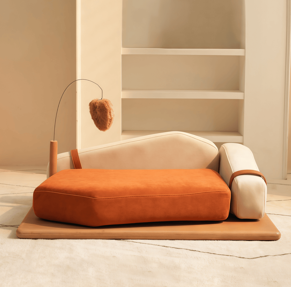 Modern furniture-style Pet Bed with Oak Veneer and Removable Cushion for Medium to Large Dogs