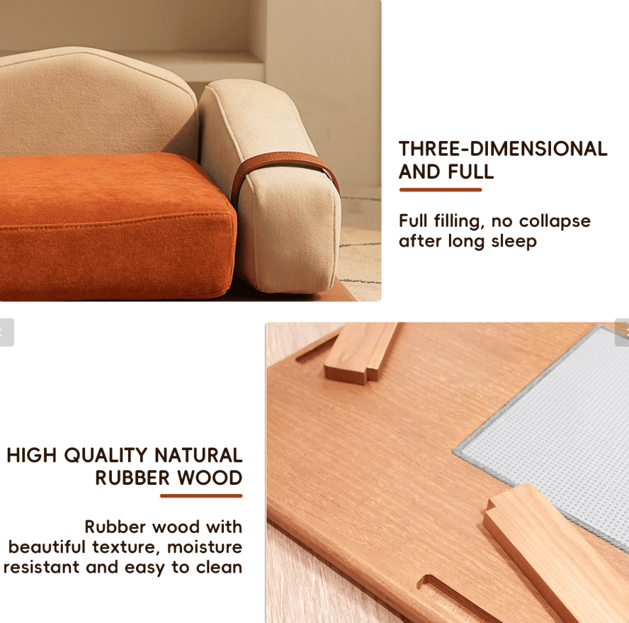 Modern furniture-style Pet Bed with Oak Veneer and Removable Cushion for Medium to Large Dogs