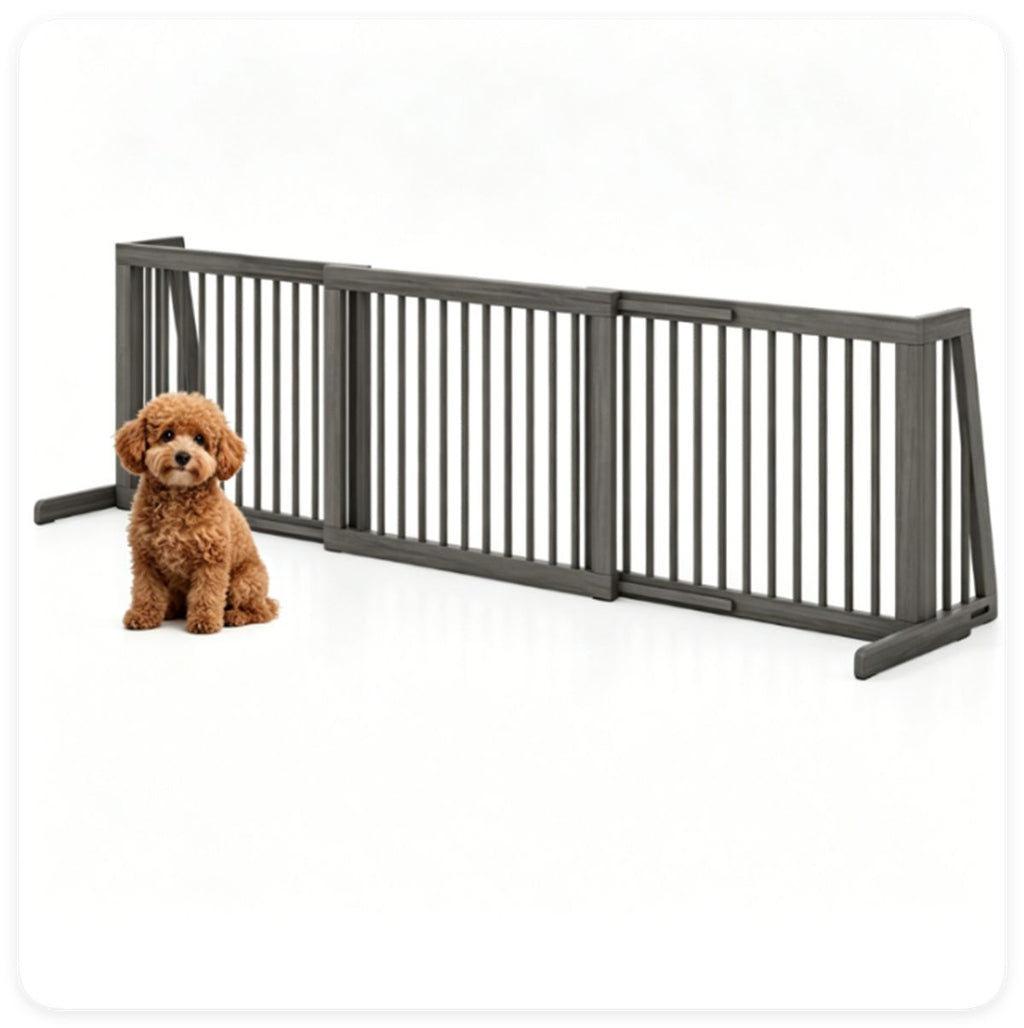 Adjustable Expandable Wooden Pet Gate 22 Inch Tall Freestanding Safety Fence, Gray Pine Wood Slide Dog Gate Easy Assembly for Home & Office Entryways