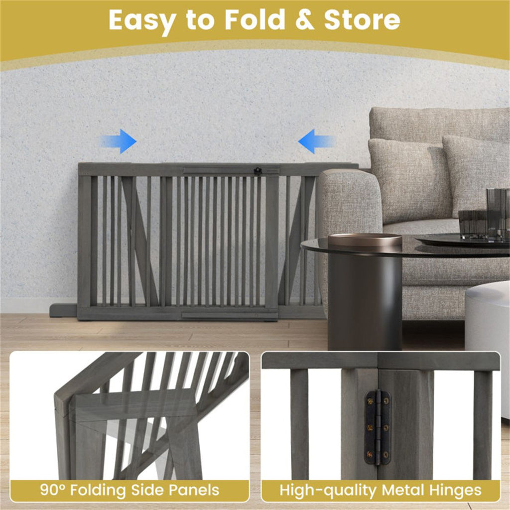 Adjustable Expandable Wooden Pet Gate 22 Inch Tall Freestanding Safety Fence, Gray Pine Wood Slide Dog Gate Easy Assembly for Home & Office Entryways