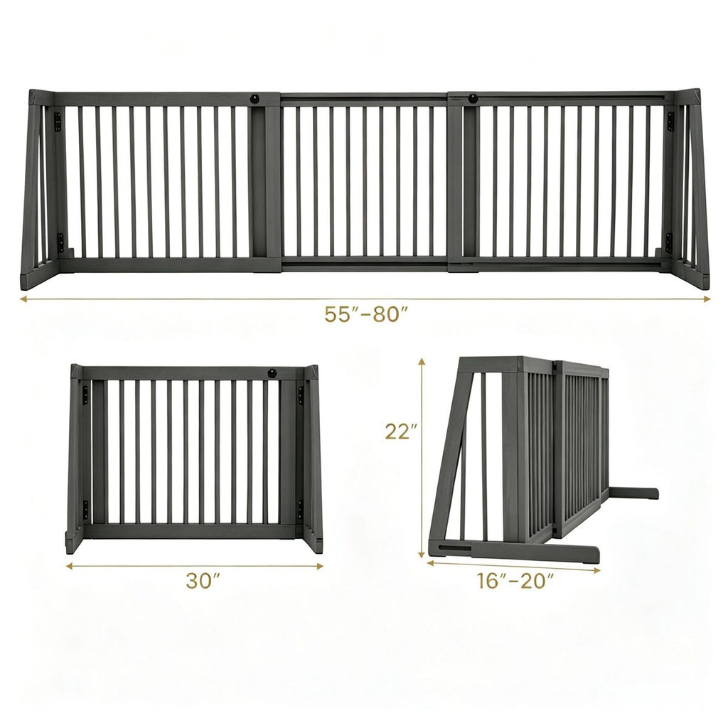 Adjustable Expandable Wooden Pet Gate 22 Inch Tall Freestanding Safety Fence, Gray Pine Wood Slide Dog Gate Easy Assembly for Home & Office Entryways
