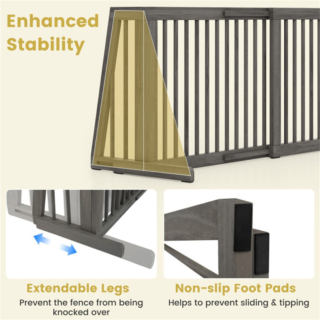 Adjustable Expandable Wooden Pet Gate 22 Inch Tall Freestanding Safety Fence, Gray Pine Wood Slide Dog Gate Easy Assembly for Home & Office Entryways