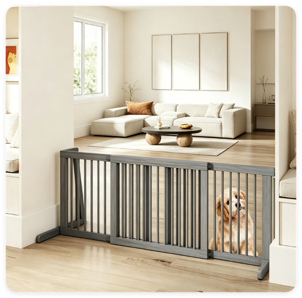 Adjustable Expandable Wooden Pet Gate 22 Inch Tall Freestanding Safety Fence, Gray Pine Wood Slide Dog Gate Easy Assembly for Home & Office Entryways