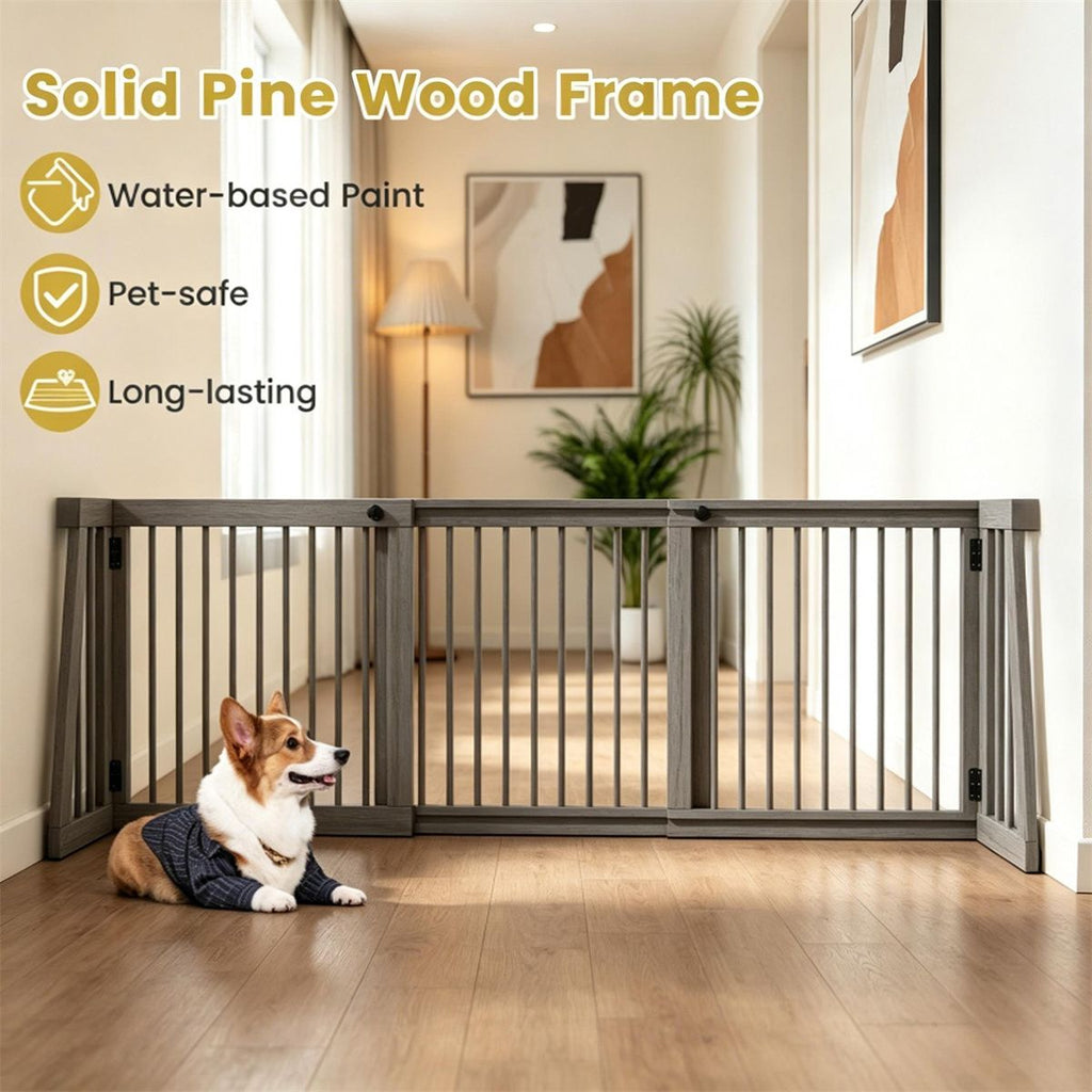 Adjustable Expandable Wooden Pet Gate 22 Inch Tall Freestanding Safety Fence, Gray Pine Wood Slide Dog Gate Easy Assembly for Home & Office Entryways