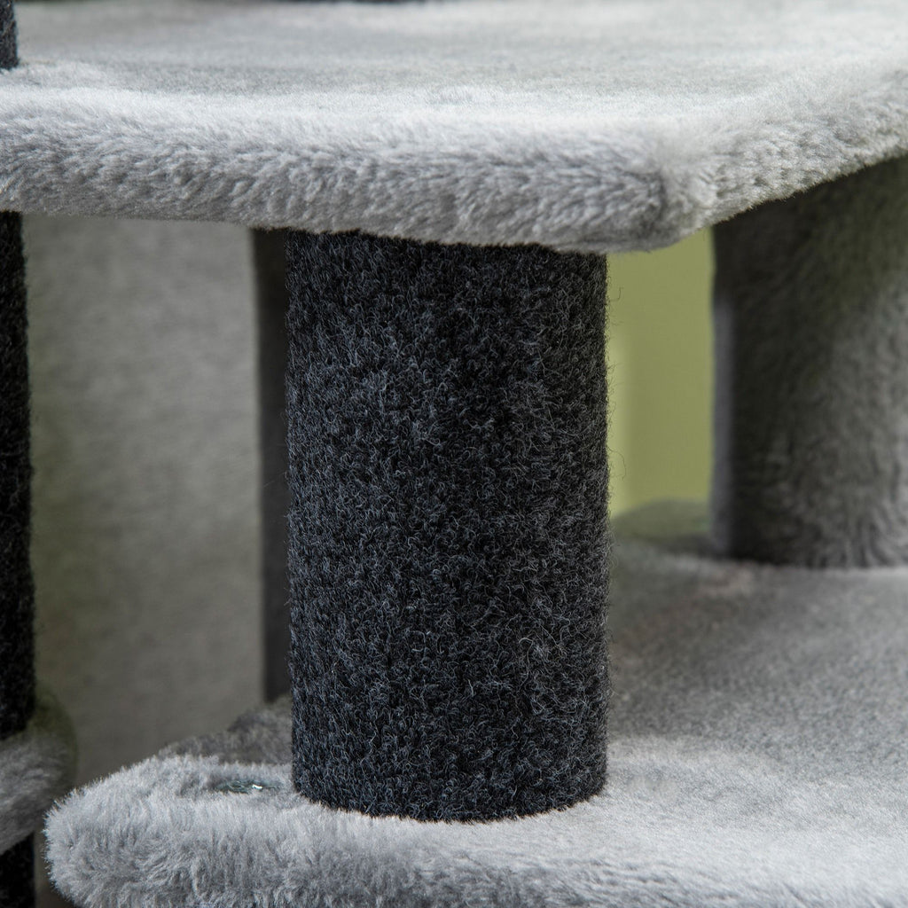 Adjustable Height 3 Step/4 Step Cat Stairs with Cat Scratching Post, Cat Condo, Toy Ball, for Bed, Sofa, Couch, Gray
