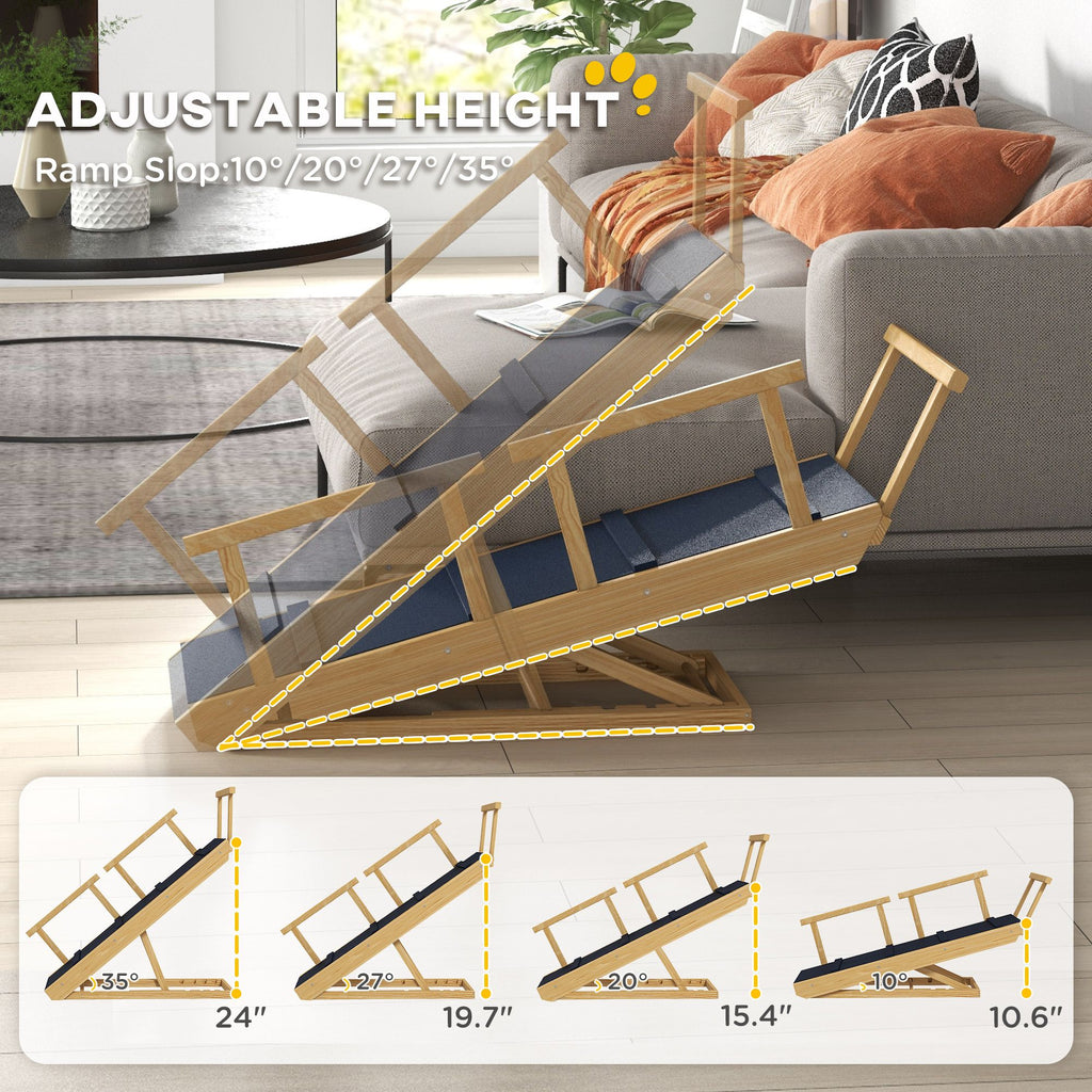 Adjustable Height Dog Ramp, Foldable Pet Stairs with Non-Slip Mat for All Dogs