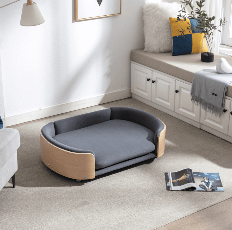 American-Style Elevated Dog Bed Sofa with Solid furniture-style Legs and Velvet Cushion