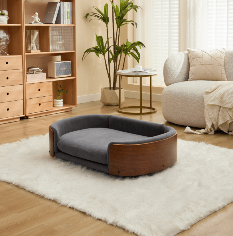 American-Style Elevated Dog Bed Sofa with Solid furniture-style Legs and Velvet Cushion
