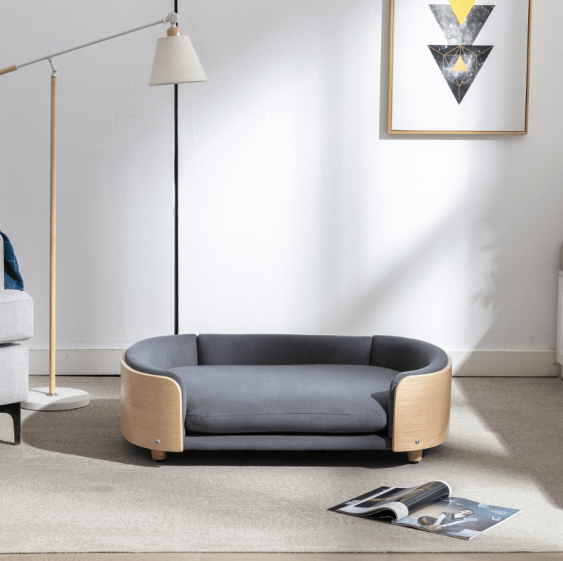 American-Style Elevated Dog Bed Sofa with Solid furniture-style Legs and Velvet Cushion