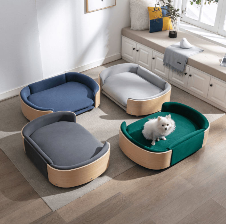 American-Style Elevated Dog Bed Sofa with Solid furniture-style Legs and Velvet Cushion