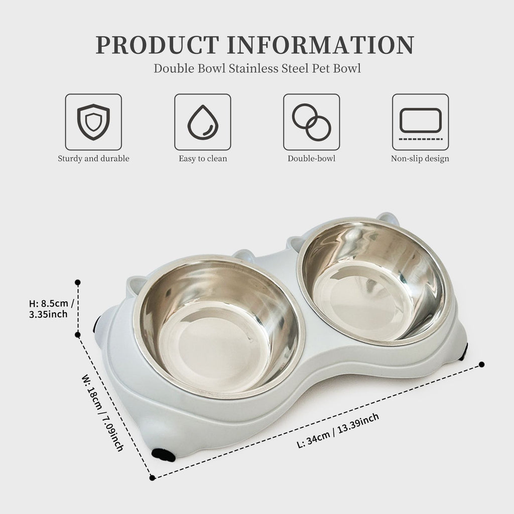 Double Stainless Steel Cat & Small Dog Bowl Set with Non-Slip Base